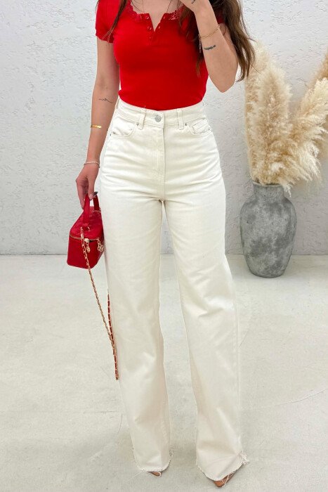 WIDE LEG ONE COLOR WOMEN JEANS CREAM/KREM - 3