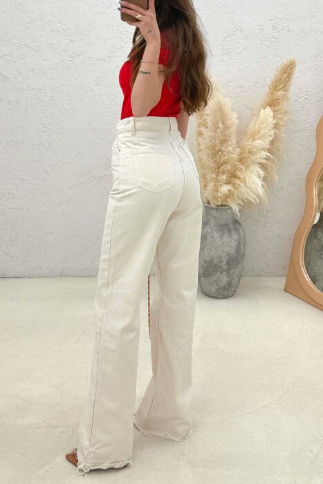 WIDE LEG ONE COLOR WOMEN JEANS CREAM/KREM - 4