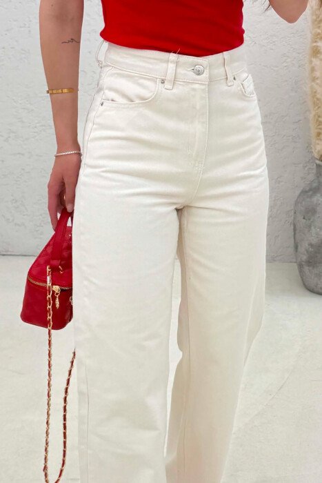 WIDE LEG ONE COLOR WOMEN JEANS CREAM/KREM - 5