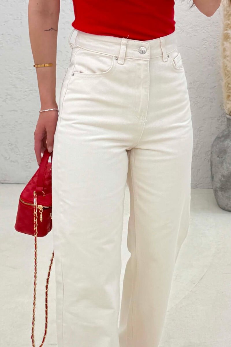 WIDE LEG ONE COLOR WOMEN JEANS CREAM/KREM - 5