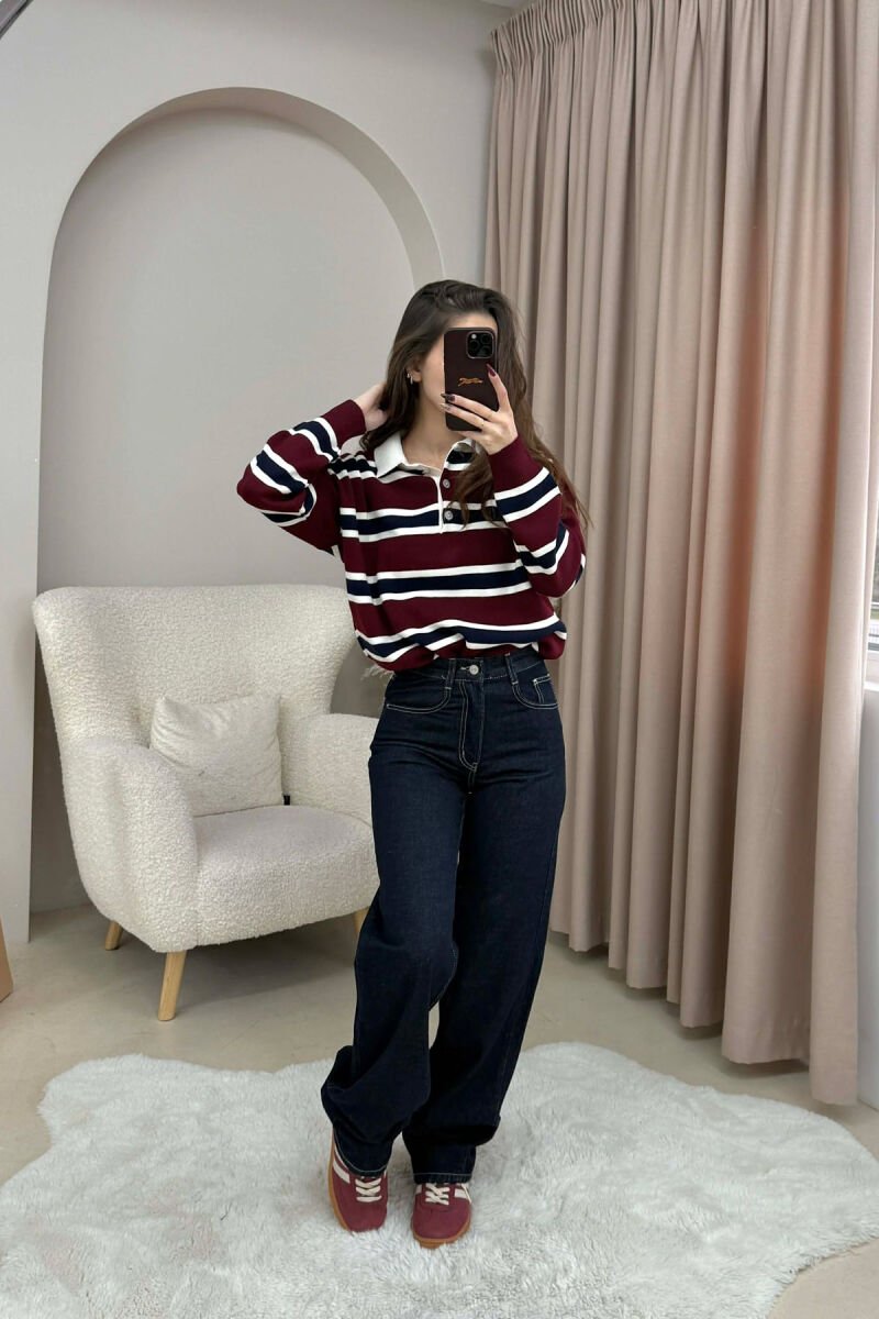 WIDE LEG ONE COLOR WOMEN JEANS DARK BLUE/BEE - 2