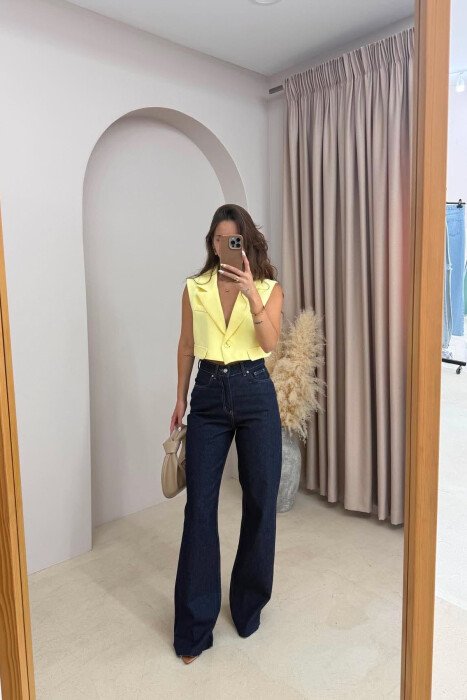 WIDE LEG ONE COLOR WOMEN JEANS DARK BLUE/BEE 