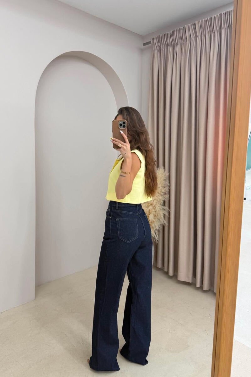 WIDE LEG ONE COLOR WOMEN JEANS DARK BLUE/BEE - 3