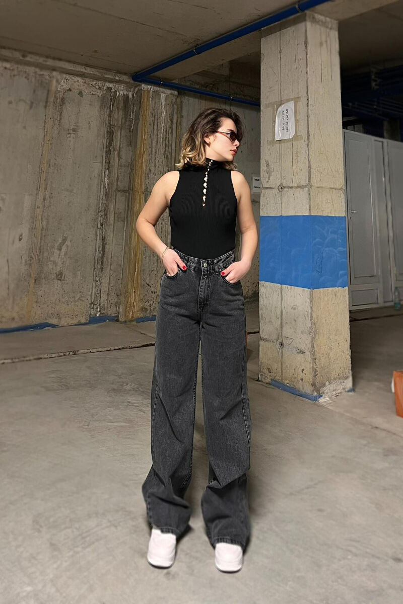 WIDE LEG ONE COLOR WOMEN JEANS DARK GREY/GEE - 1