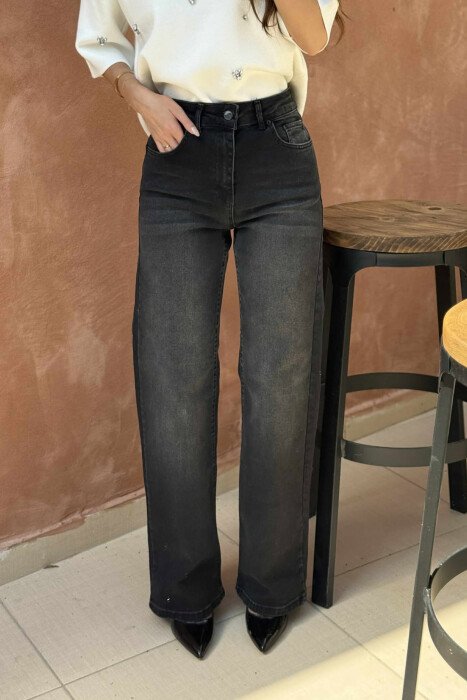 WIDE LEG ONE COLOR WOMEN JEANS DARK GREY/GEE - KLAUDIO FASHION