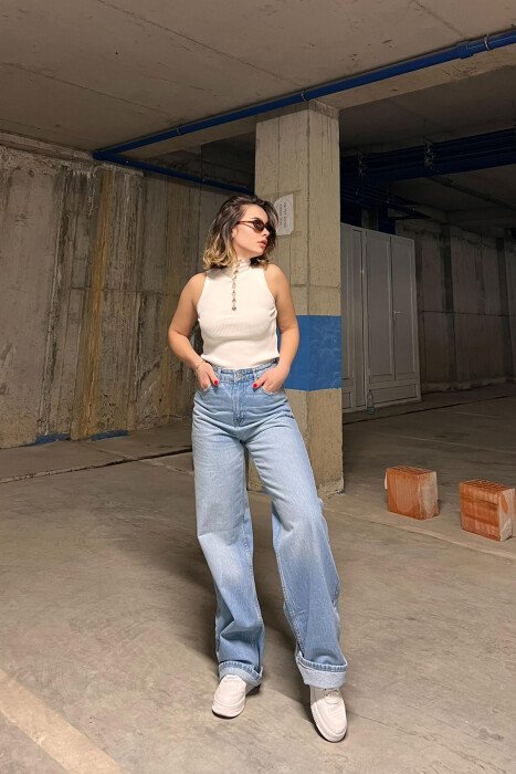 WIDE LEG ONE COLOR WOMEN JEANS LIGHTBLUE/BZ 