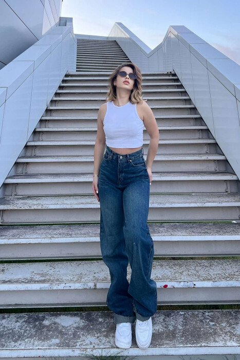 WIDE LEG ONE COLOR WOMEN JEANS STEELBLUE/BLU CELIKU - 2