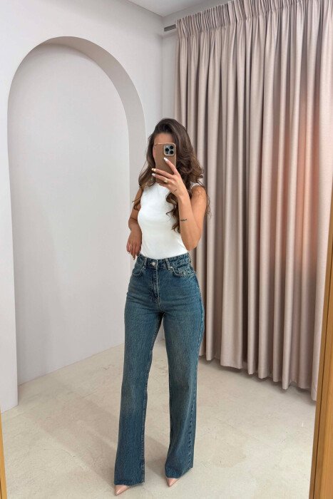 WIDE LEG ONE COLOR WOMEN JEANS STEELBLUE/BLU CELIKU - 3