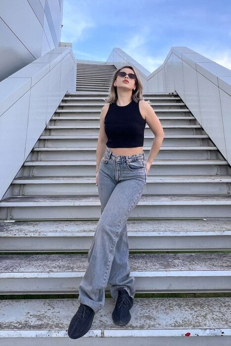 WIDE LEG ONE COLOR WOMEN JEANS STEELBLUE/BLU CELIKU - 3