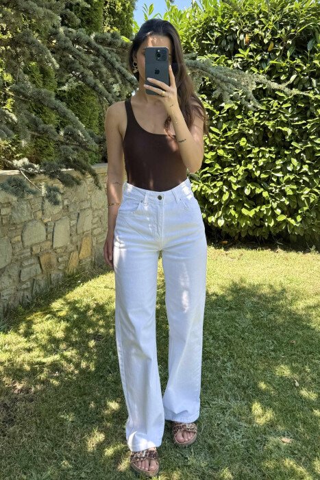 WIDE LEG ONE COLOR WOMEN JEANS WHITE-E BARDHE - 2