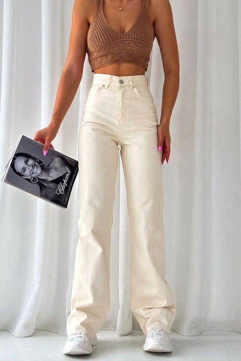 WIDE LEG ONE COLOR WOMEN JEANS WHITE-E BARDHE - 1
