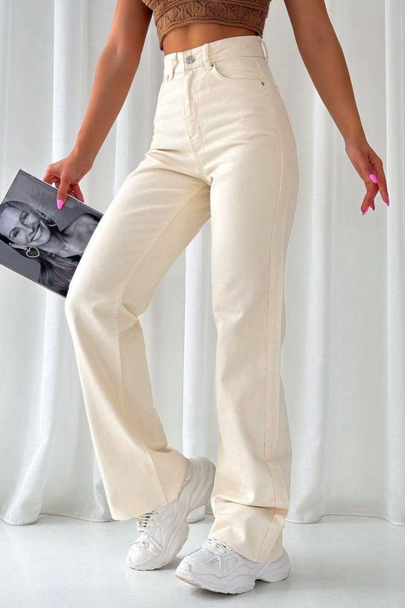 WIDE LEG ONE COLOR WOMEN JEANS WHITE-E BARDHE - 2