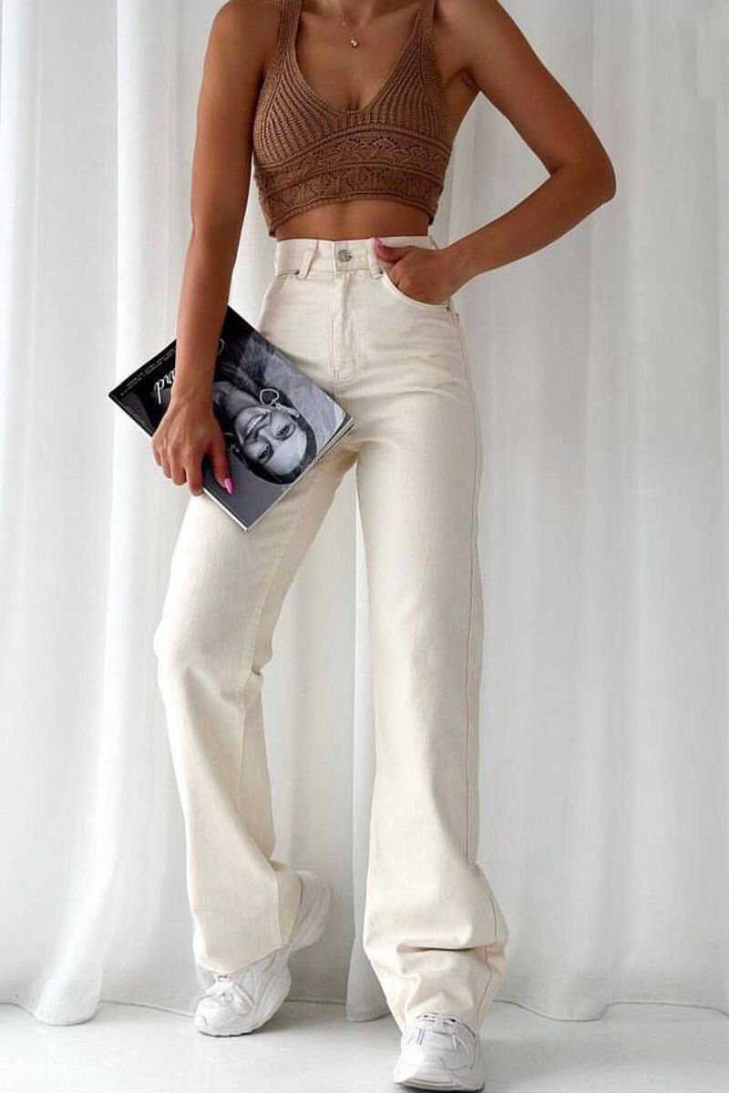 WIDE LEG ONE COLOR WOMEN JEANS WHITE-E BARDHE - 3
