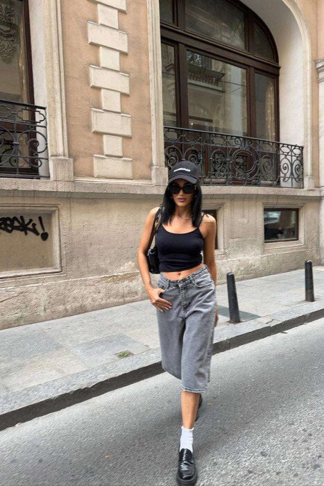 WIDE LEG ONE COLOR WOMEN SHORTS GREY/GRI - KLAUDIO FASHION