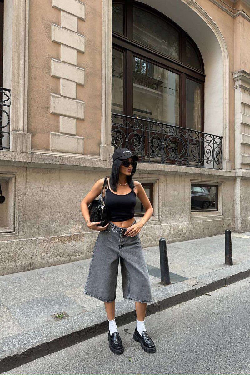 WIDE LEG ONE COLOR WOMEN SHORTS GREY/GRI - 4