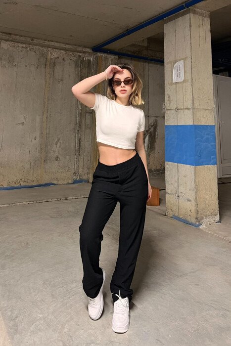WIDE LEG ONE COLOR WOMEN SWEATPANTS BLACK/ E ZEZE - 1