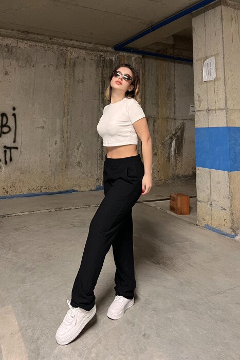 WIDE LEG ONE COLOR WOMEN SWEATPANTS BLACK/ E ZEZE - 3