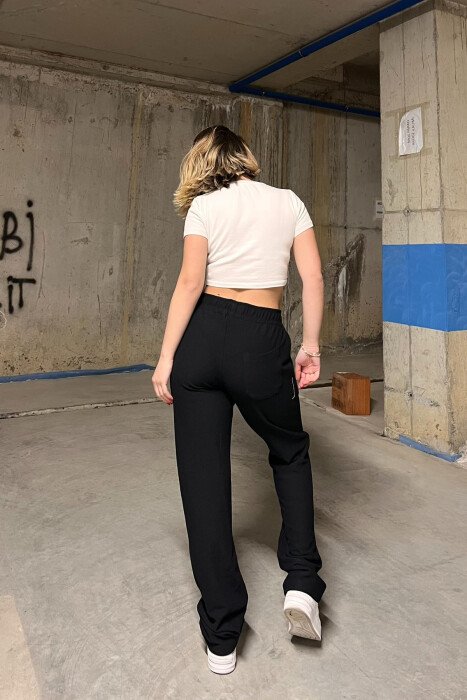 WIDE LEG ONE COLOR WOMEN SWEATPANTS BLACK/ E ZEZE - 4