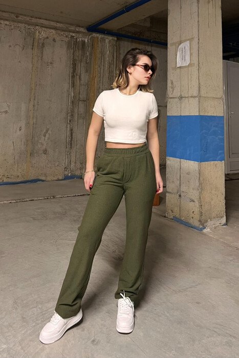 WIDE LEG ONE COLOR WOMEN SWEATPANTS GREEN/JESHILE - 2