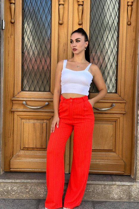WIDE LEG ONE COLOR WOMEN TROUSER ORANGE/PORTOKALLI - KLAUDIO FASHION
