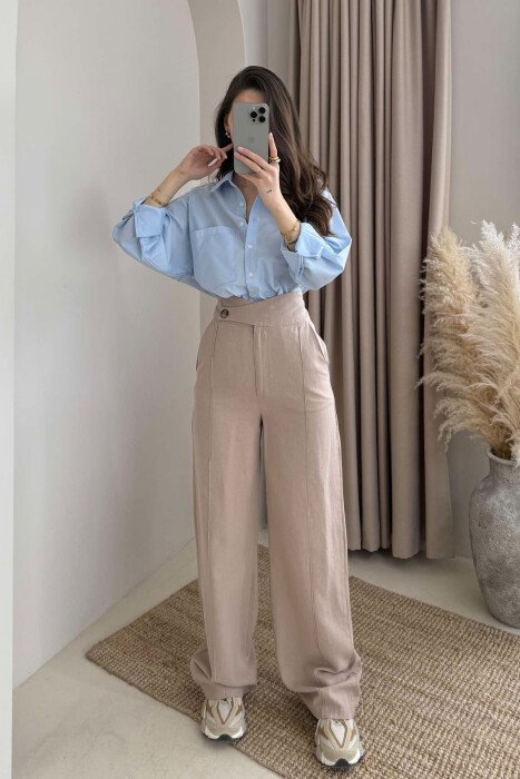 PANTALLONA TË GJERA NJË NGJYRËSHE PËR FEMRA NË NGJYRËN BEZHË - KLAUDIO FASHION