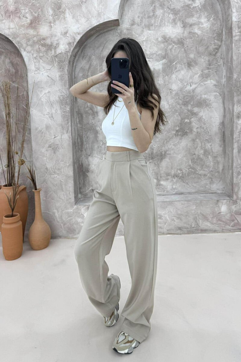 WIDE LEG ONE COLOR WOMEN TROUSERS BEIGE/BEZHE - 2