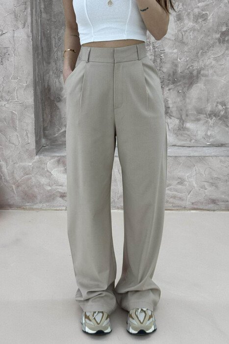WIDE LEG ONE COLOR WOMEN TROUSERS BEIGE/BEZHE - 3