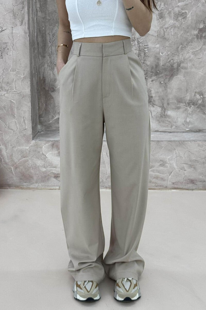 WIDE LEG ONE COLOR WOMEN TROUSERS BEIGE/BEZHE - 3