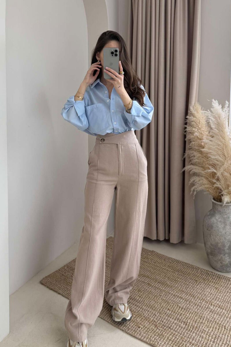 WIDE LEG ONE COLOR WOMEN TROUSERS BEIGE/BEZHE - 3