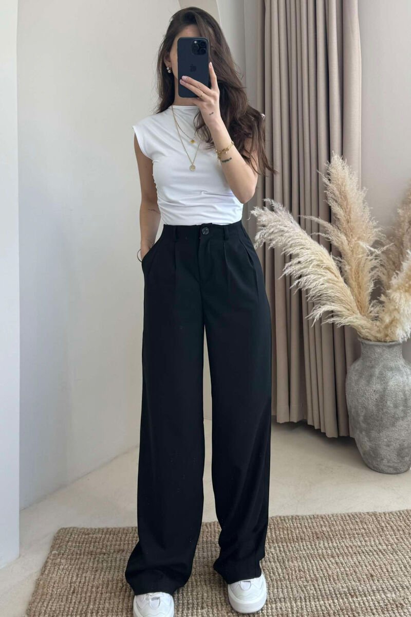 WIDE LEG ONE COLOR WOMEN TROUSERS BLACK/ E ZEZE - 1