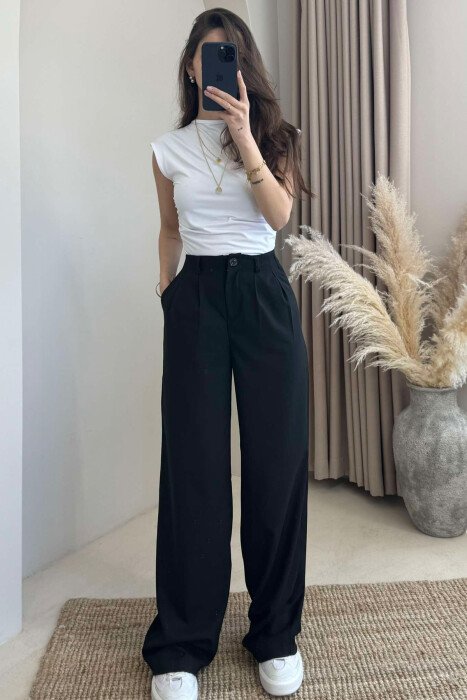PANTALLONA NJË NGJYRËSHE TË GJËRA PËR FEMRA NË NGJYRË E ZEZË - KLAUDIO FASHION