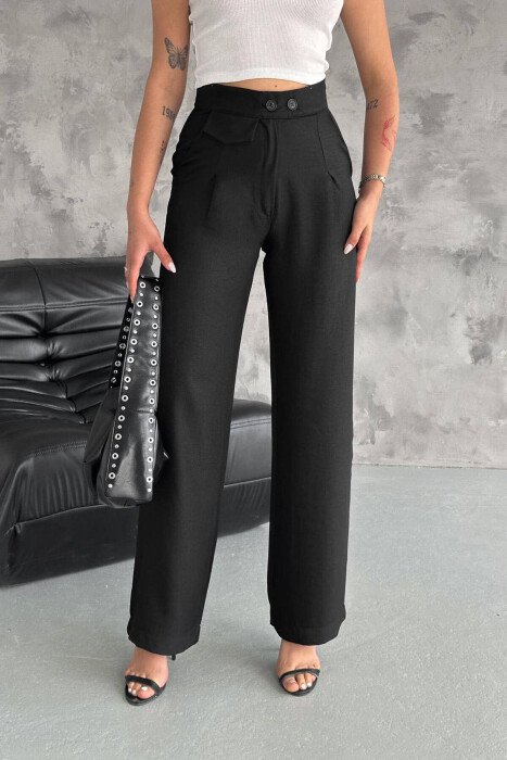 WIDE LEG ONE COLOR WOMEN TROUSERS BLACK/ E ZEZE - KLAUDIO FASHION