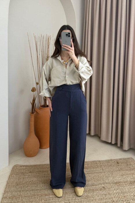 WIDE LEG ONE COLOR WOMEN TROUSERS BLUE/BLU - 1