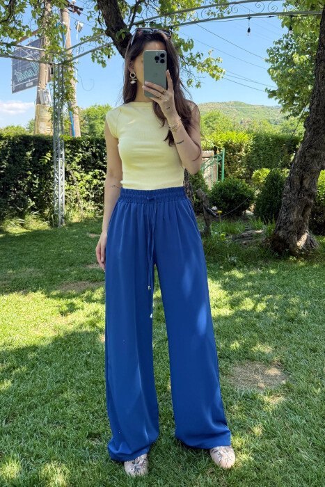 WIDE LEG ONE COLOR WOMEN TROUSERS BLUE/BLU - 2