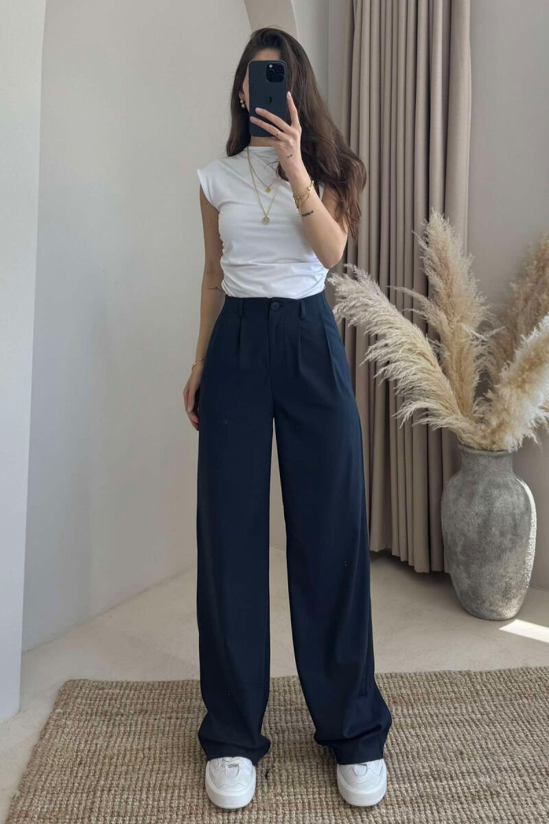 WIDE LEG ONE COLOR WOMEN TROUSERS BLUE/BLU - 1