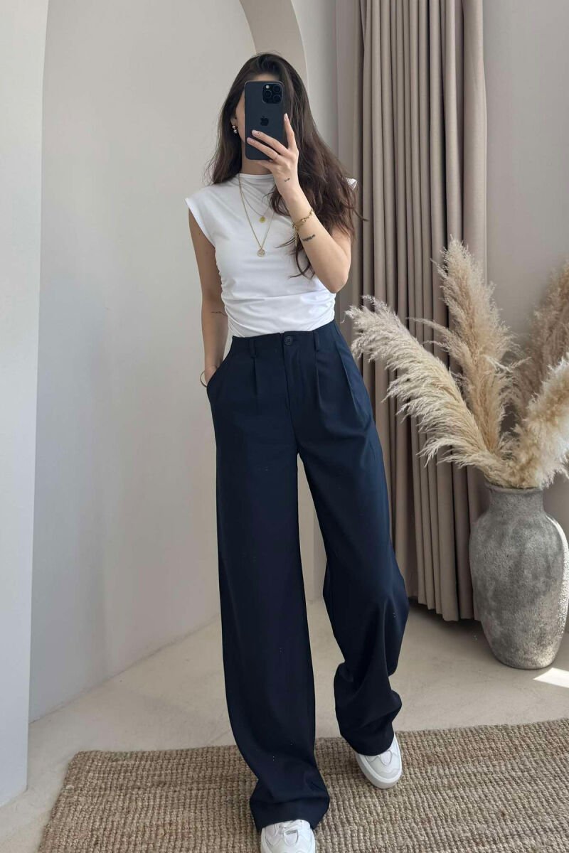 WIDE LEG ONE COLOR WOMEN TROUSERS BLUE/BLU - 2
