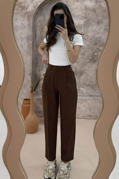WIDE LEG ONE COLOR WOMEN TROUSERS BROWN/KAFE - 2