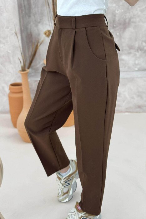 WIDE LEG ONE COLOR WOMEN TROUSERS BROWN/KAFE - 3