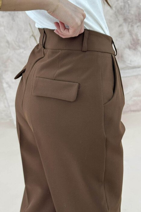 WIDE LEG ONE COLOR WOMEN TROUSERS BROWN/KAFE - 4