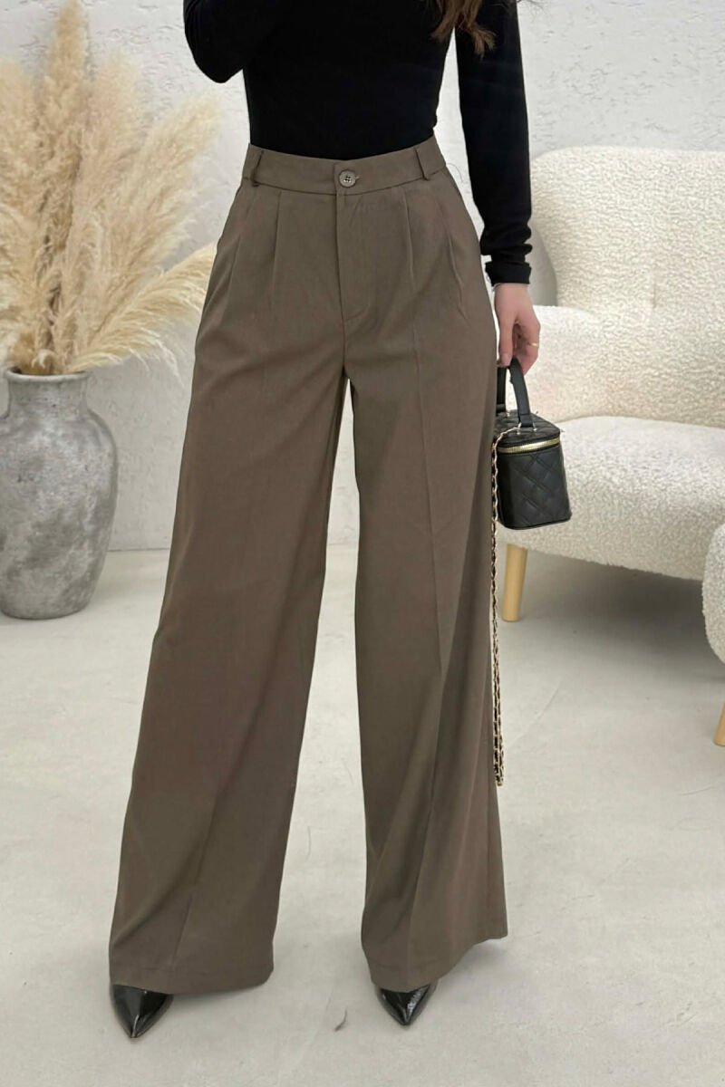 WIDE LEG ONE COLOR WOMEN TROUSERS DARK GREEN/JEE - 4