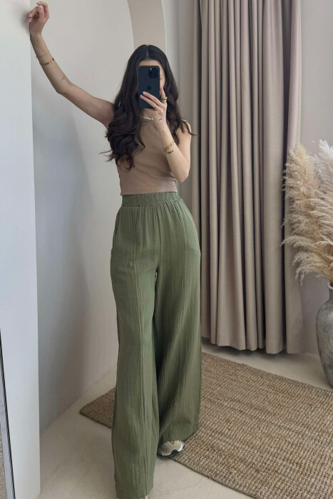 WIDE LEG ONE COLOR WOMEN TROUSERS GREEN/JESHILE 