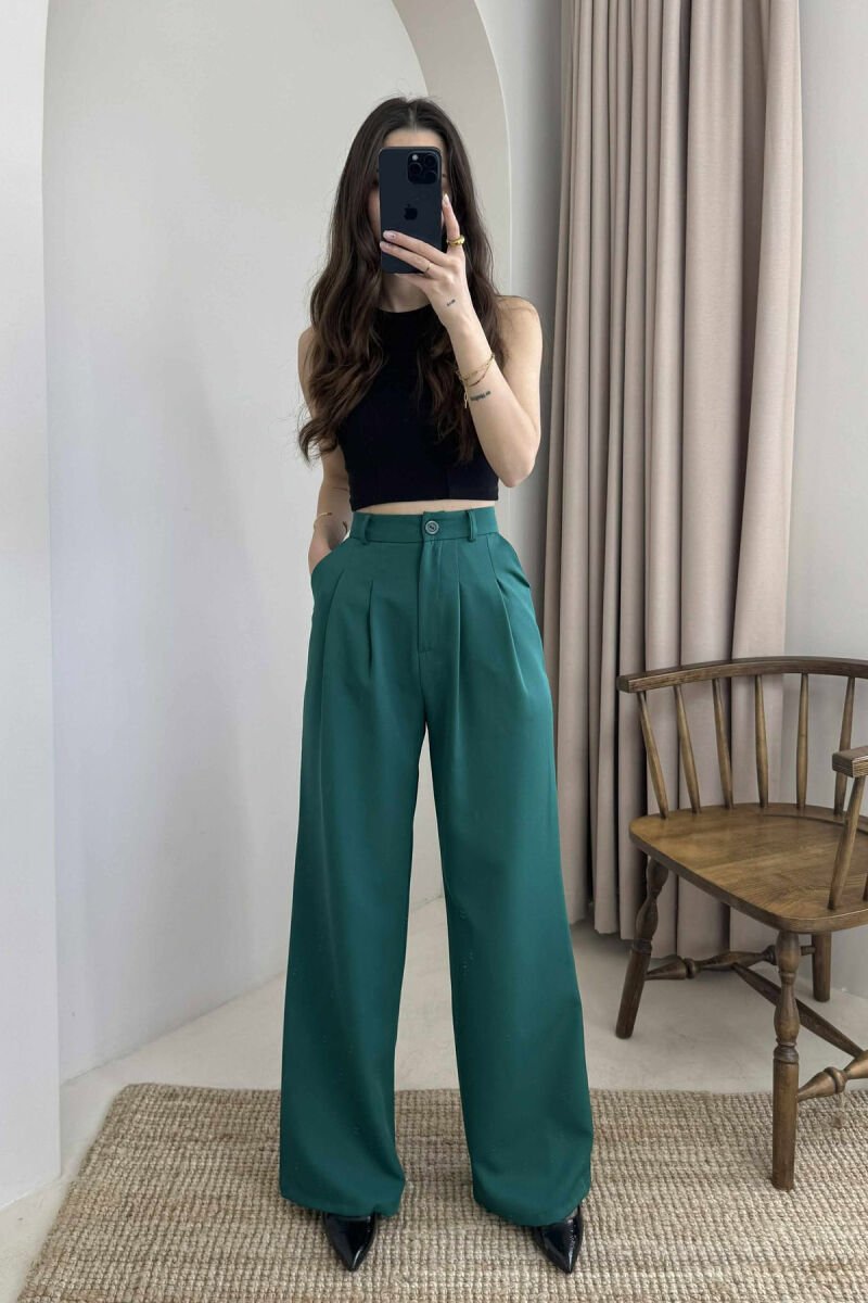 WIDE LEG ONE COLOR WOMEN TROUSERS GREEN/JESHILE - 3