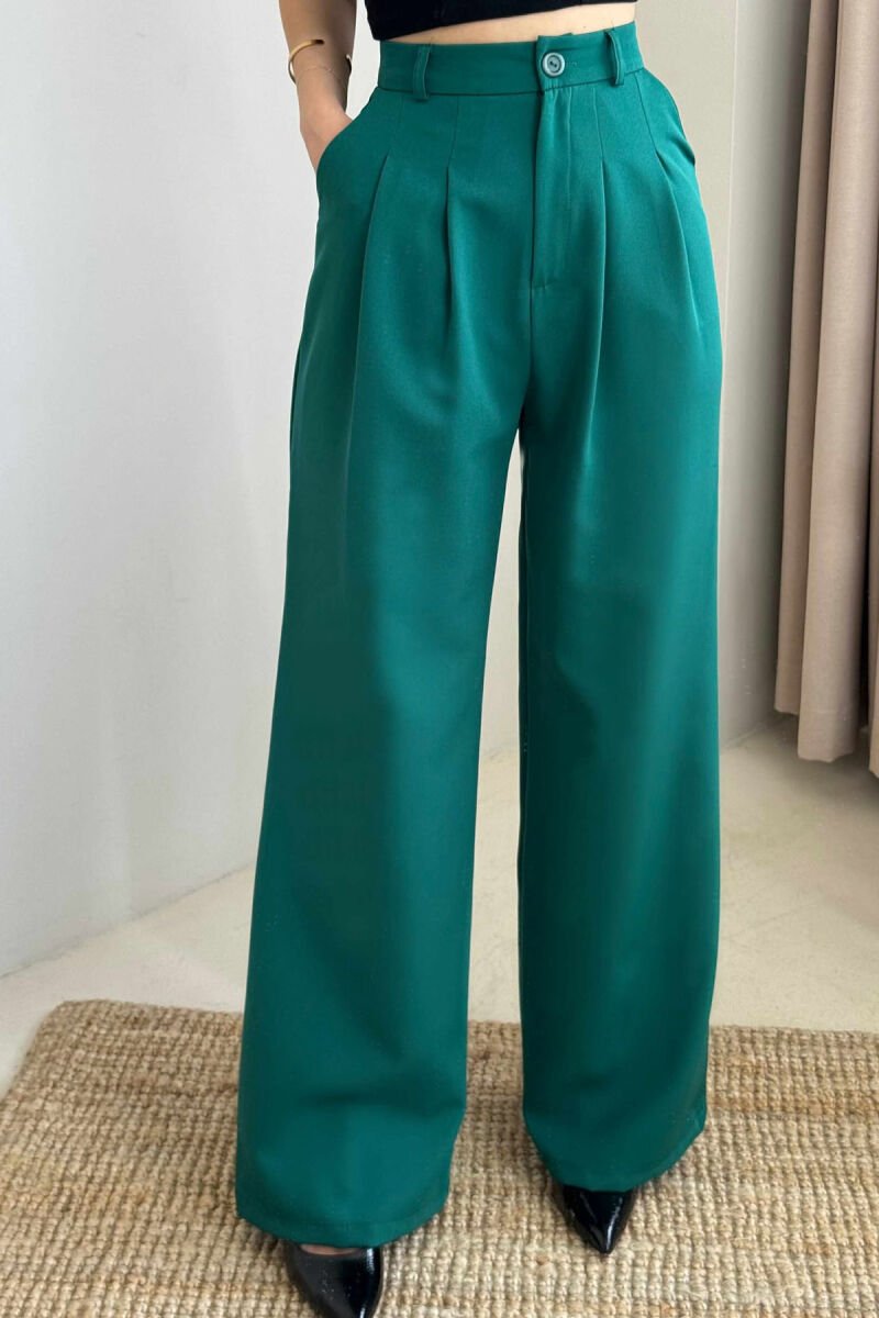 WIDE LEG ONE COLOR WOMEN TROUSERS GREEN/JESHILE - 4