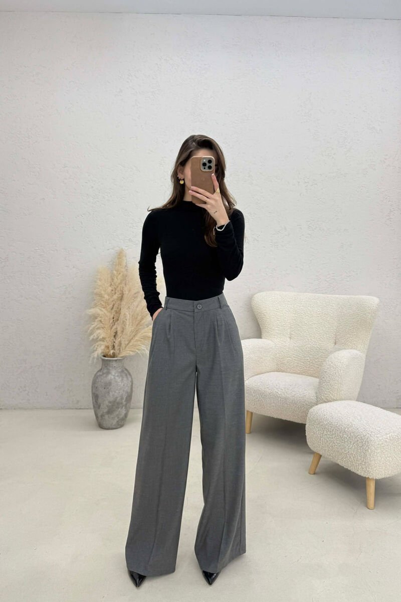 WIDE LEG ONE COLOR WOMEN TROUSERS GREY/GRI - 1