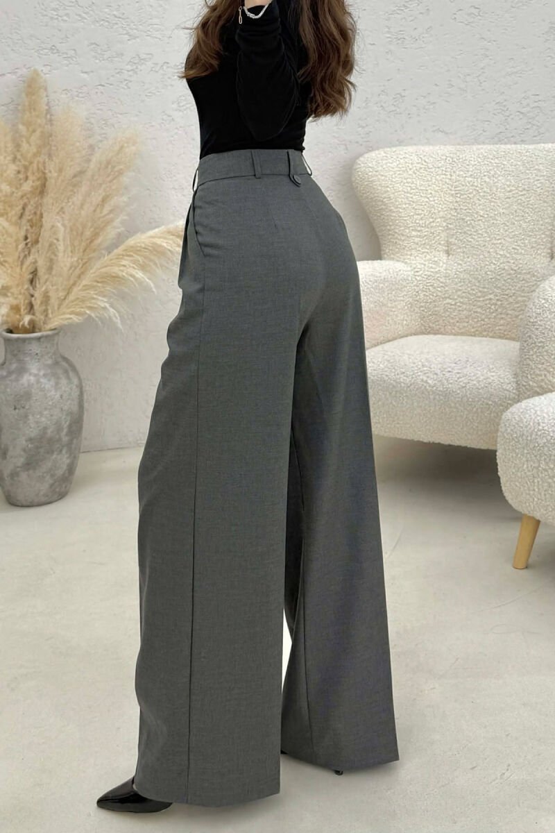 WIDE LEG ONE COLOR WOMEN TROUSERS GREY/GRI - 2