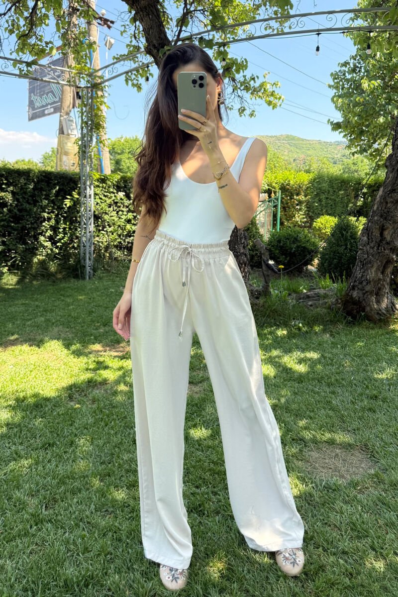 WIDE LEG ONE COLOR WOMEN TROUSERS LIGHT BEIGE/BZHZB - 1