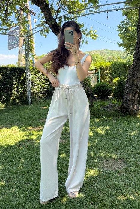 WIDE LEG ONE COLOR WOMEN TROUSERS LIGHT BEIGE/BZHZB - 2