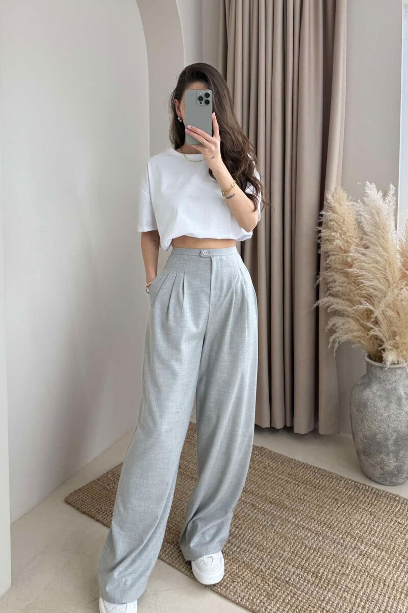 WIDE LEG ONE COLOR WOMEN TROUSERS LIGHT GREY/GZ - 1