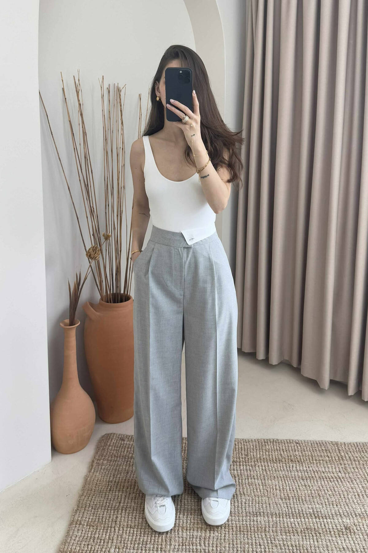 WIDE LEG ONE COLOR WOMEN TROUSERS LIGHT GREY/GZ TROUSERS KLAUDIO