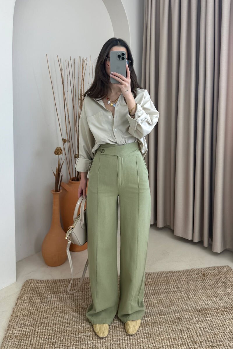 WIDE LEG ONE COLOR WOMEN TROUSERS MINT/MENTE - 1